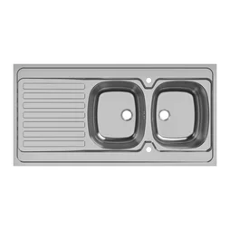 Evier à poser 2 bacs avec égouttoir, inox, KAMA gris / argent