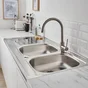Evier à poser 2 bacs avec égouttoir, inox, KAMA gris / argent