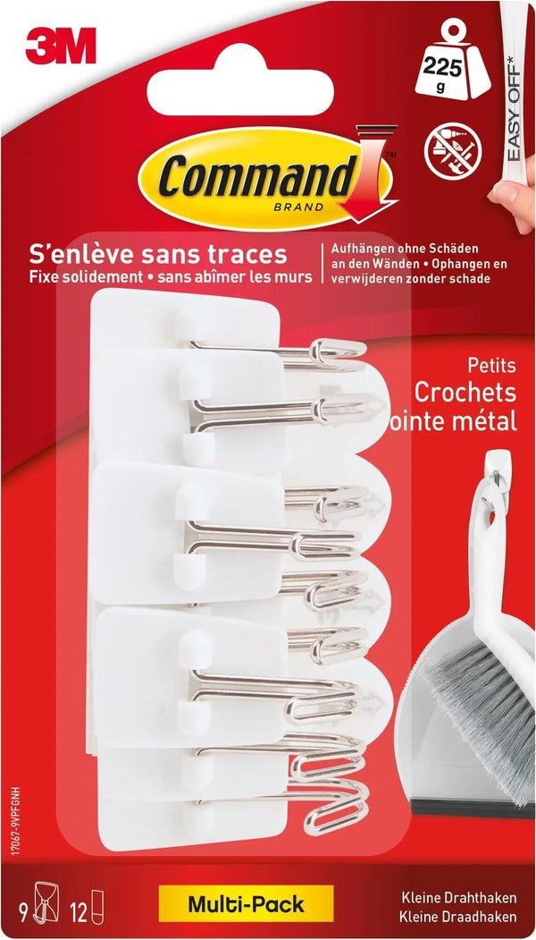 Lot de 9 crochets adhésif Plastique pointe métal, COMMAND, blanc 0.225 kg