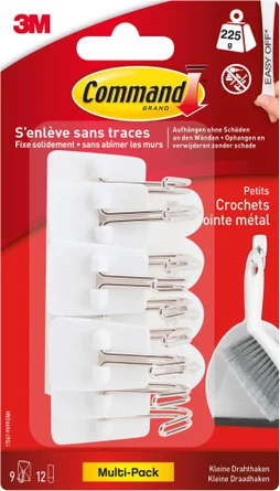 Lot de 9 crochets adhésif Plastique pointe métal, COMMAND, blanc 0.225 kg