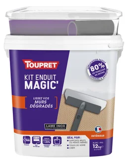Kit enduit de lissage avec outils TOUPRET Magic' mur degrade 12 kg pate allegee