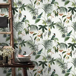 Papier peint intissé colibri tropical Adila, vert