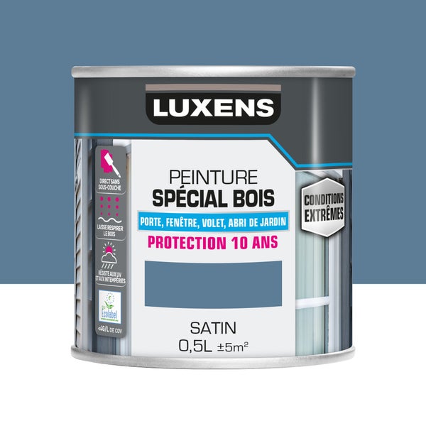 Peinture exterieure bois, mdf, osb Conditions extremes LUXENS bleu provence sati