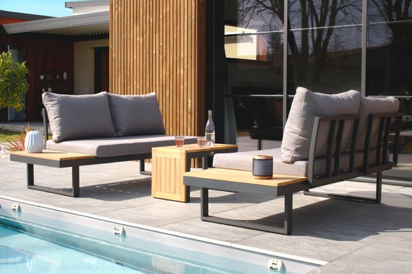 Salon bas de jardin en aluminium Tokyo gris anthracite, 4 personnes