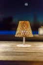 Lampe extérieure, Ibiza, 55 et 110 lumens, LUMISKY,  pied blanc abat jour bambou