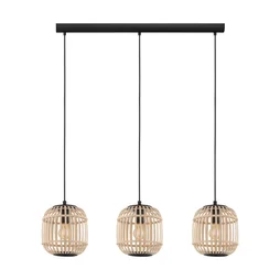 Suspension  métal noir bois EGLO HANOI 3xE27 max 28W L.91 cm