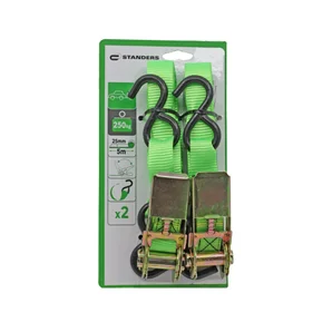 Sangle à cliquet + Crochet largeur 25mm x longueur 5m vert 250kg lot de 2