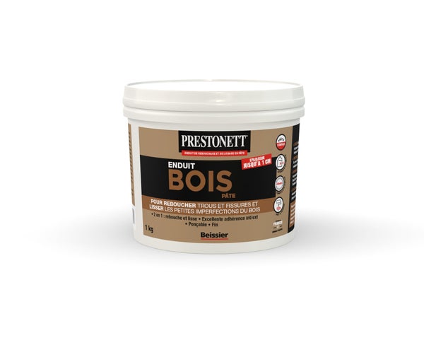 Enduit de rebouchage et lissage en pâte pour bois, PRESTONETT, 1 kg