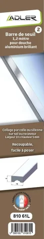 Barre de seuil pour porte de douche aluminium brillant 120 cm