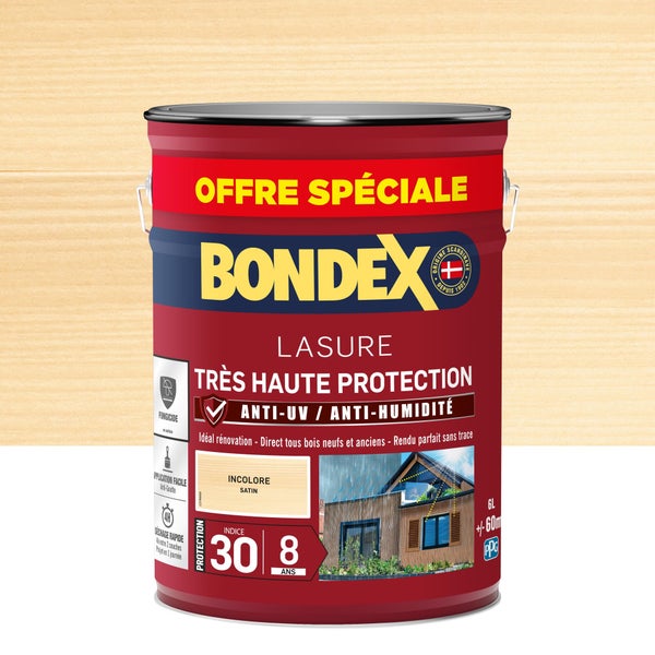 Lasure BONDEX très haute protection 8 ans incolore satine 6 l
