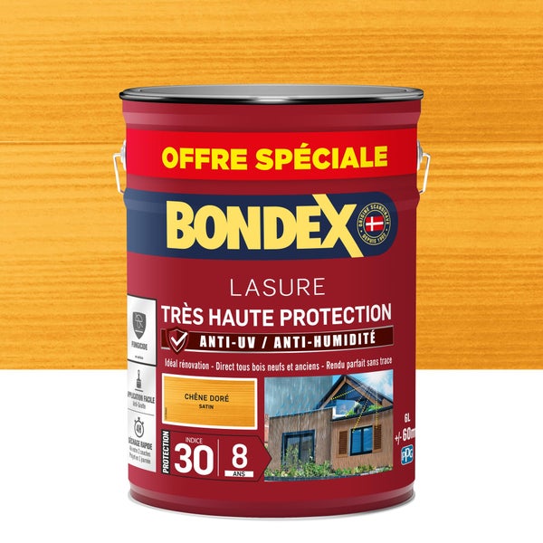 Lasure BONDEX très haute protection 8 ans chêne dore satiné 6 l