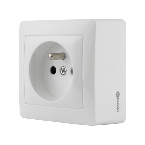 Prise avec terre saillie, complet, LEXMAN Surface, blanc