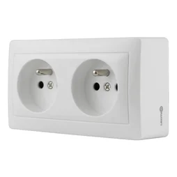 Double prise avec terre saillie, complet, LEXMAN Surface, blanc