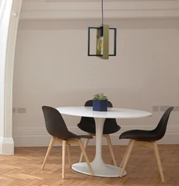 Suspension industrielle Wooli à 1 ampoule e27, C-CREATION, 60W diam. 24 cm, métal noir et bois