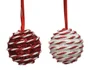 Boule Noel mousse d6cm rouge/blanc rayure cordelette paillette -unite