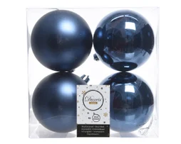 Boule Noel polystyrene d10cm bleu nuit brillant/mat lot de 4