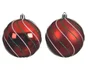 Boule Noel plastique d8cm rouge brill/mat ligne blanc/vert paillet-pc
