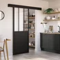 Porte coulissante Atelier en alu noir verre transparent, H.204 x l.73 cm, ARTENS