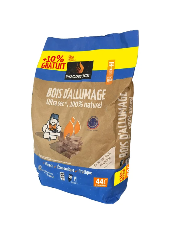 Bois d'allumage WOODSTOCK, sac 40 litres + 10% L10