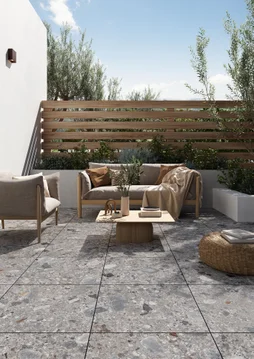 Lot de 2 dalles CEPO DI GRES large, SIENA, gris, L.60 x l.60 cm x Ep.20 mm