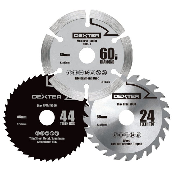 Lot de 3 lames de scie circulaire multimatériaux, DEXTER