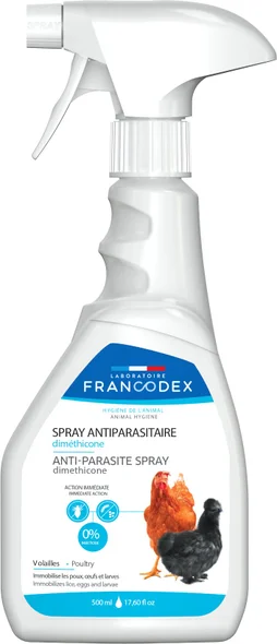 Antiparasitaire en spray diméthicone pour volailles, FRANCODEX, 500 ml