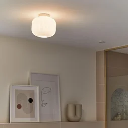 Plafonnier salle de bain Laguna, E27, D.24cm, verre blanc BRILLIANT