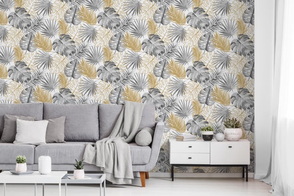 Papier peint intisse Monstera paillette gris