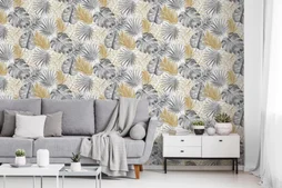 Papier peint intisse Monstera paillette gris