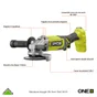Meuleuse sans fil 125 mm RYOBI Rag18125-0, 18 V