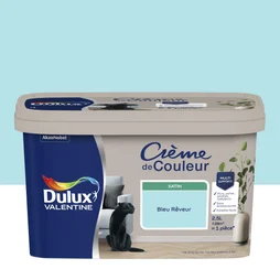 Peinture mur, boiserie crème de couleur DULUX VALENTINE bleu rêveur satiné 2.5L