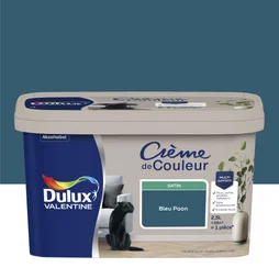 Peinture mur, boiserie crème de couleur DULUX VALENTINE bleu paon satiné 2.5L