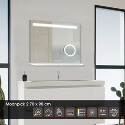 Miroir lumineux l.120 x H.70 cm Moonpick, Anti-buée, Variateur, grossissant