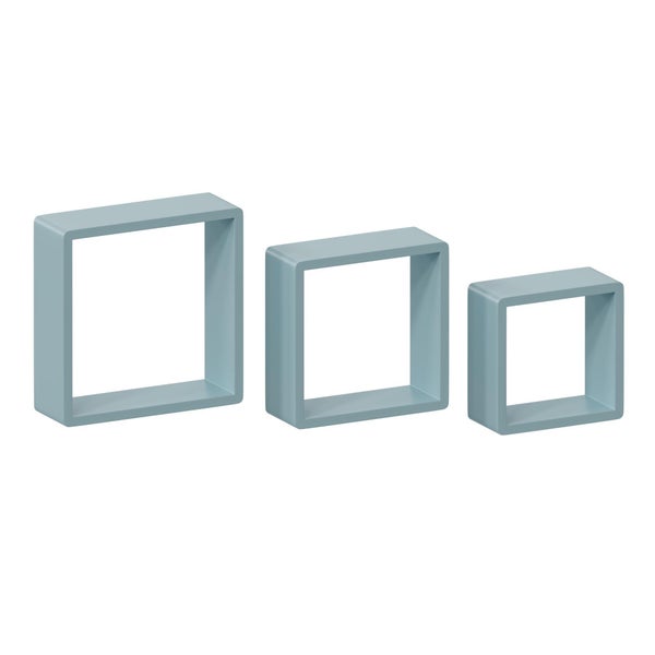 Lot de 3 étagère cube bleu mat, L.28 x H.10 x P.10 cm, Ep.15 mm
