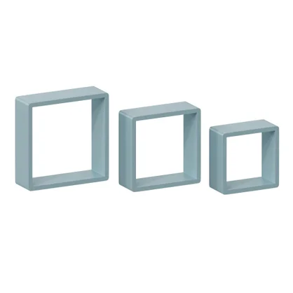 Lot de 3 étagère cube bleu mat, L.28 x H.10 x P.10 cm, Ep.15 mm