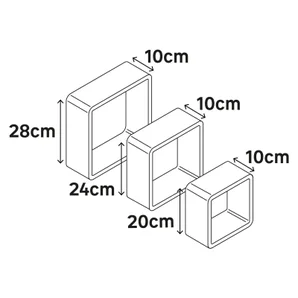 Lot de 3 étagère cube bleu mat, L.28 x H.10 x P.10 cm, Ep.15 mm