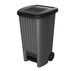 Poubelle de rue sur 2 roues avec couvercle et pédale, EDA, 100 litres, gris