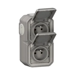 Double prise avec terre vertical étanche saillie Plexo, LEGRAND, gris