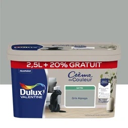 Peinture mur Crème de couleur DULUX VALENTINE gris alpaga satin 2.5L+20% gratuit