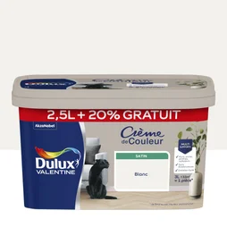 Peinture mur Crème de couleur DULUX VALENTINE blanc satiné 2.5L+20% gratuit