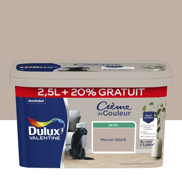 Peinture Crème de couleur DULUX VALENTINE marron glacé satin 2.5L+20% gratuit