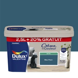 Peinture mur Crème de couleur DULUX VALENTINE bleu paon satin 2.5L+20% gratuit