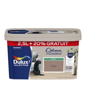 Peinture mur, Crème de couleur DULUX VALENTINE taupe satiné, 2.5L+20% gratuit