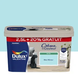 Peinture mur Crème de couleur DULUX VALENTINE bleu rêveur satin 2.5L+20% gratuit