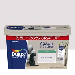 Peinture Crème de couleur DULUX VALENTINE gris tendance satiné 2.5L+20% gratuit