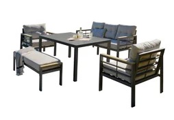 Salon de jardin aluminium DCB GARDEN Cayenne, 7 personnes, noir