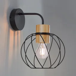 Applique INSPIRE Mallow E27, acier / bambou, noir