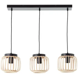 Suspension Pecan, 3 lumières 3xE27, L.70cm, bambou, INSPIRE