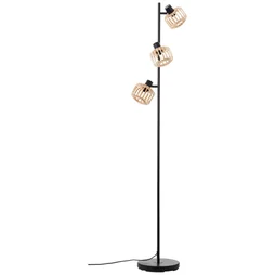 Lampadaire Pecan, 3xE14 métal noir bambou H.160cm, INSPIRE