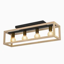 Plafonnier 4 x E27 métal noir bois ELGORT INSPIRE